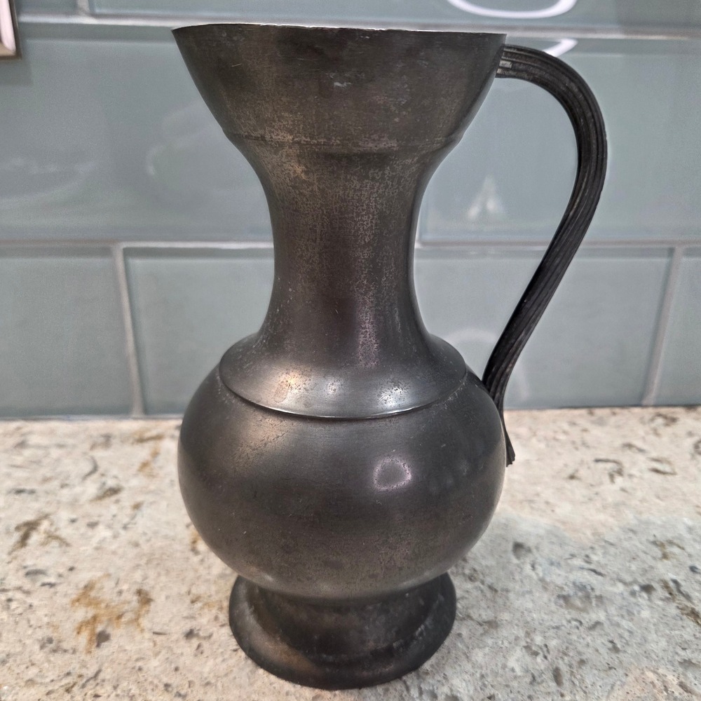 Vintage French Pewter Pitcher Decorative Metal Vase Boho